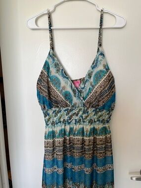 Blue & Cream Paisley Summer Maxi Dress